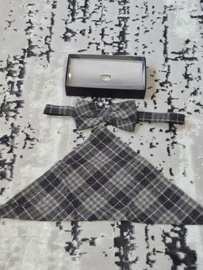 Adjustable plaid neck bow tie, folded pocket square new,
